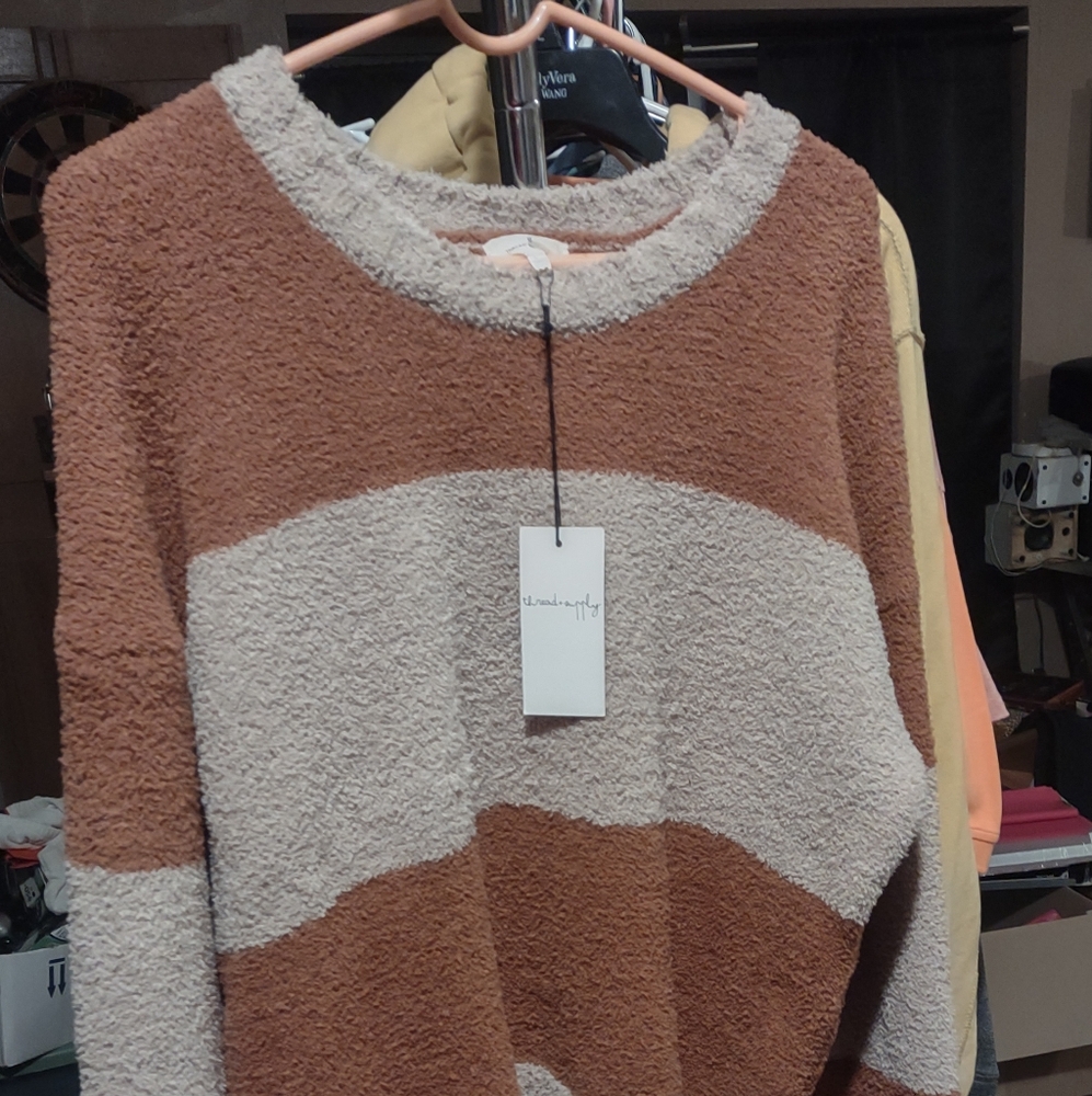 Woman's New with tags Thread supply size large comfy plush‎ striped sweater